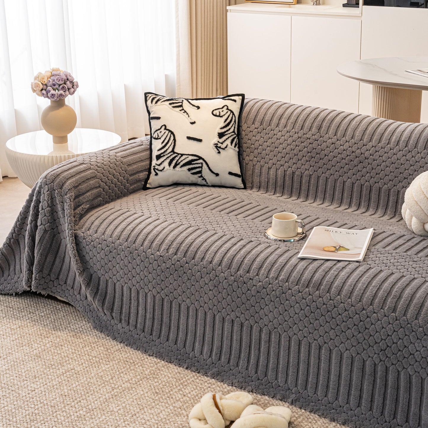 Boho 3D Geometric Throw Blanket for Couch, Luxurious Velvety Plush Fleece Sofa Cover