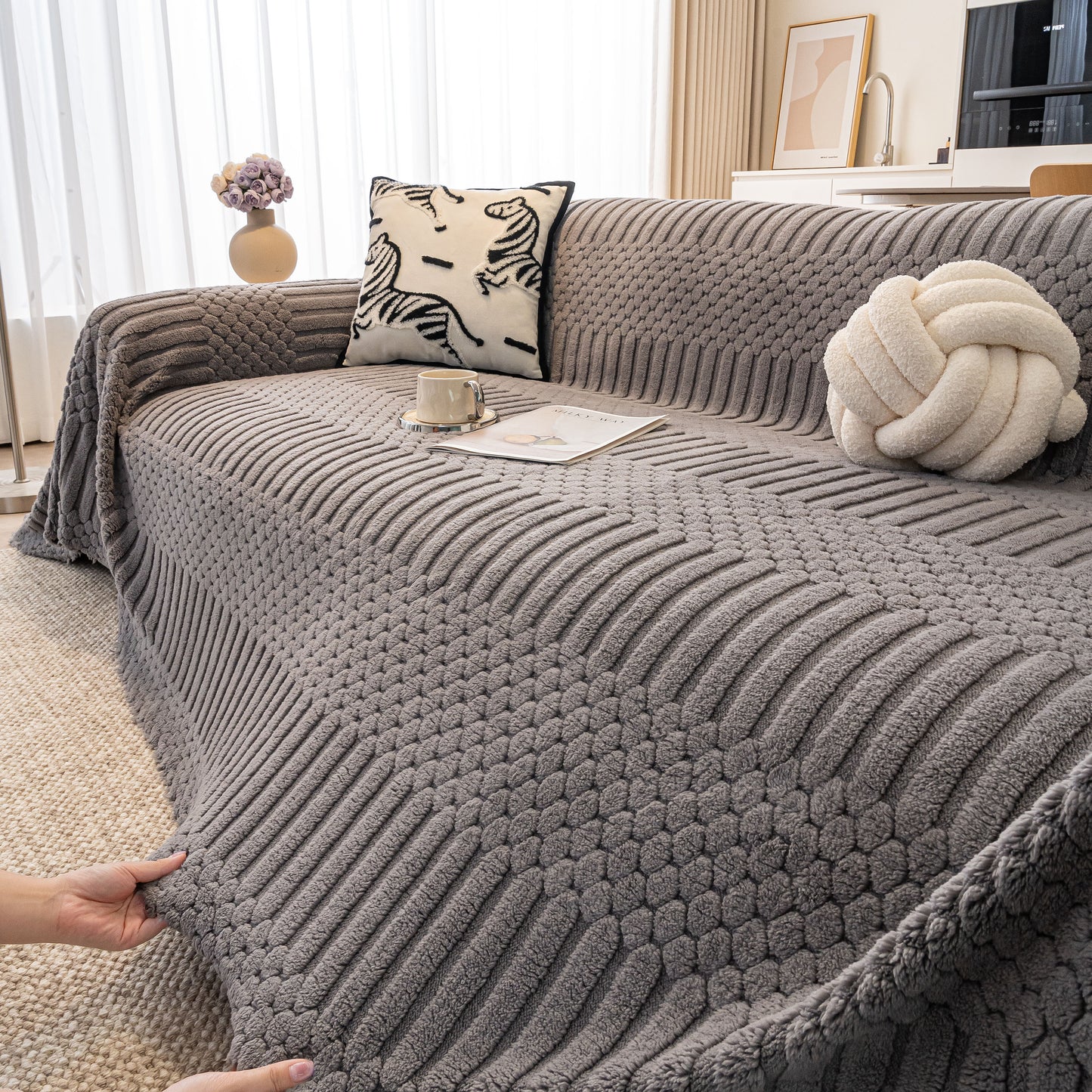 Boho 3D Geometric Throw Blanket for Couch, Luxurious Velvety Plush Fleece Sofa Cover