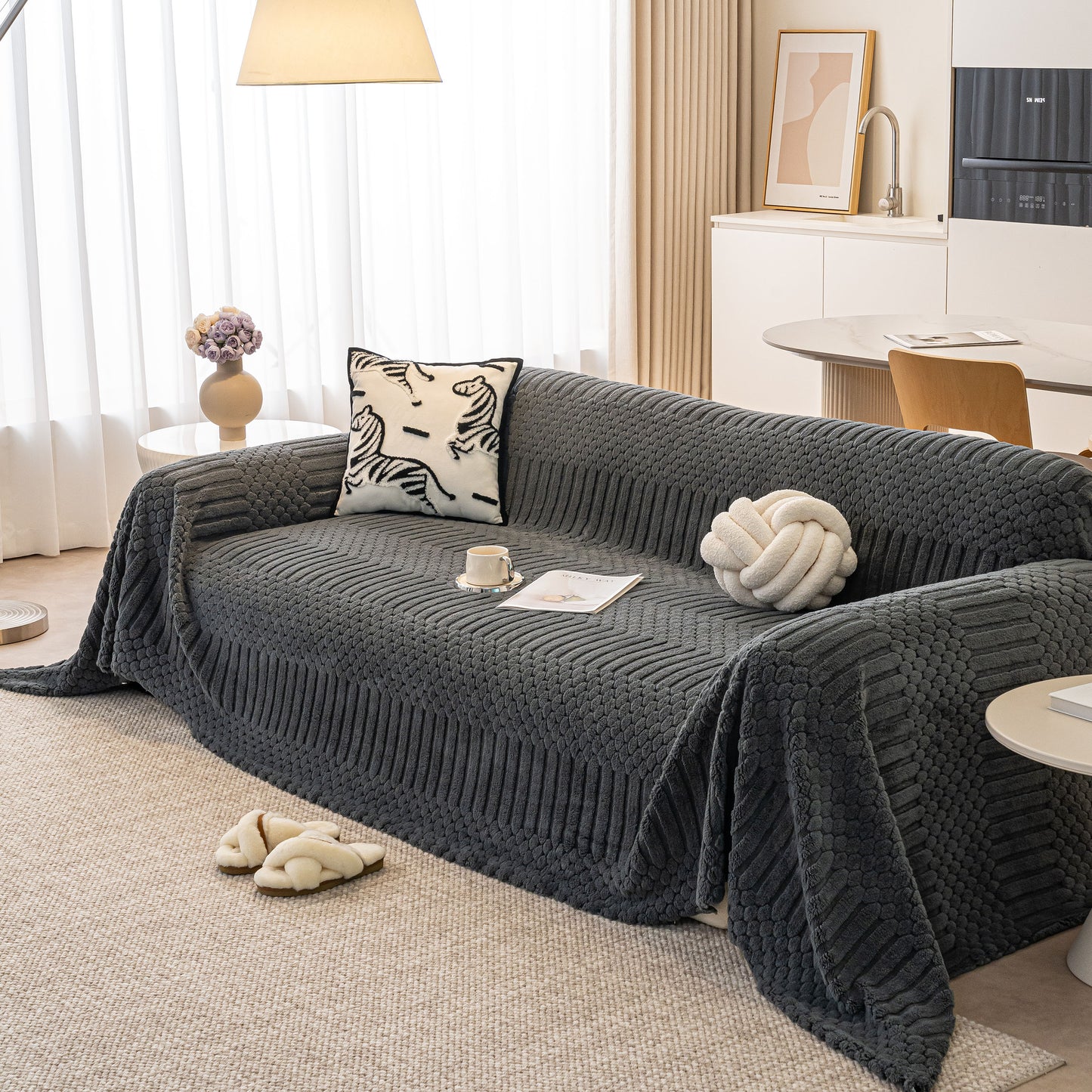 Boho 3D Geometric Throw Blanket for Couch, Luxurious Velvety Plush Fleece Sofa Cover