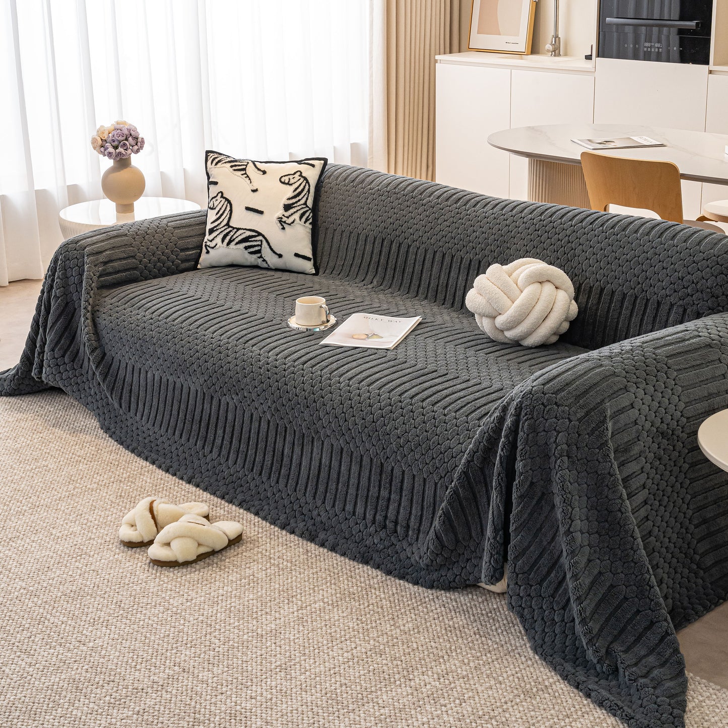 Boho 3D Geometric Throw Blanket for Couch, Luxurious Velvety Plush Fleece Sofa Cover