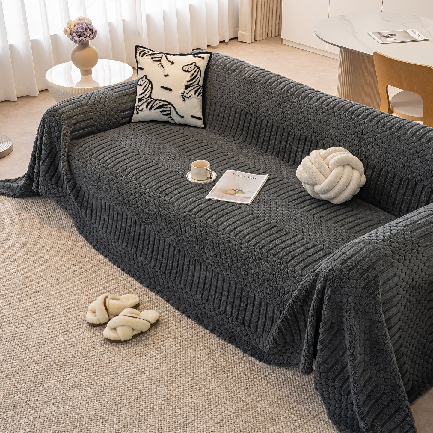 Boho 3D Geometric Throw Blanket for Couch, Luxurious Velvety Plush Fleece Sofa Cover