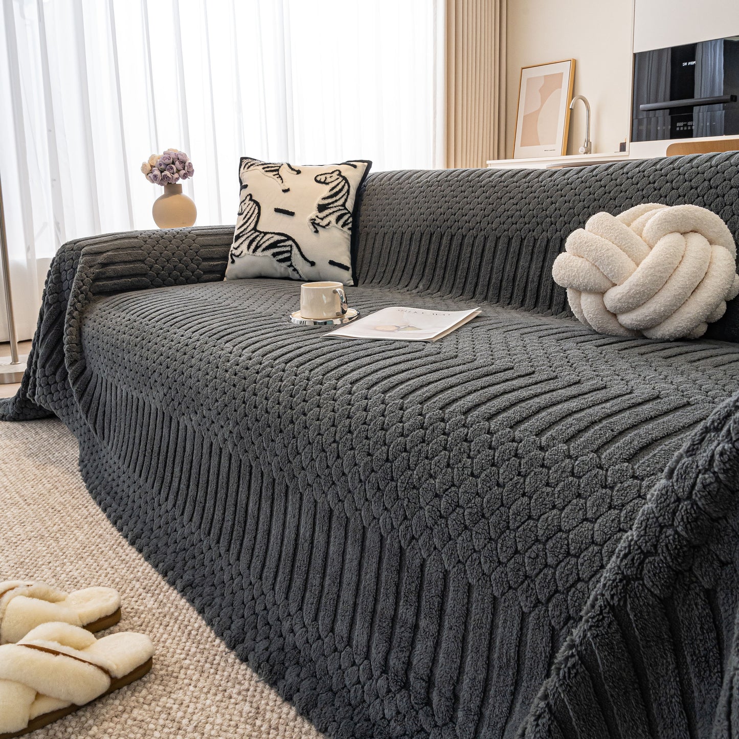 Boho 3D Geometric Throw Blanket for Couch, Luxurious Velvety Plush Fleece Sofa Cover