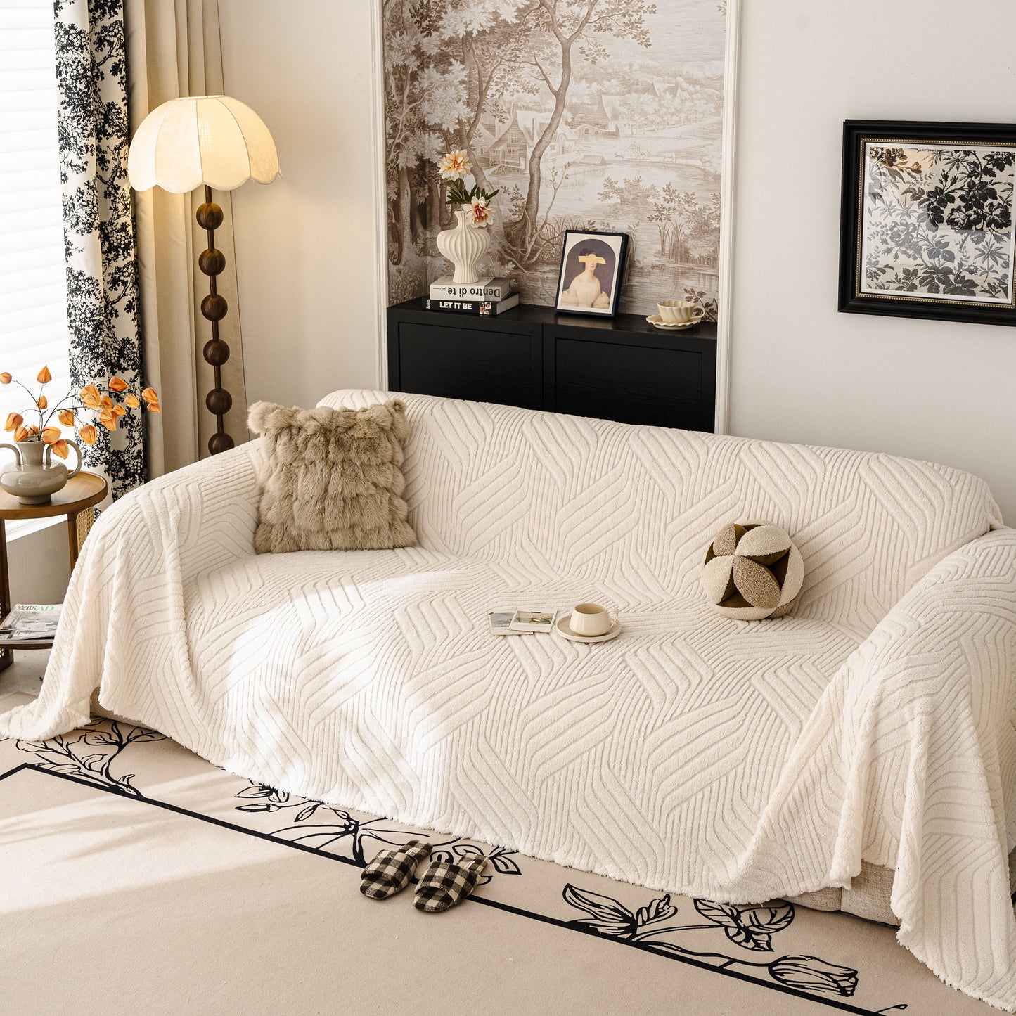 Plush Fleece Washable Sofa Throw Blanket, Soft & Cozy Furniture Protector for Couch