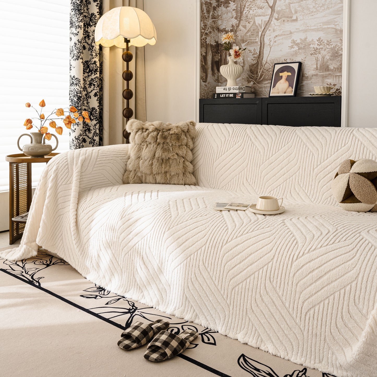 Plush Fleece Washable Sofa Throw Blanket, Soft & Cozy Furniture Protector for Couch