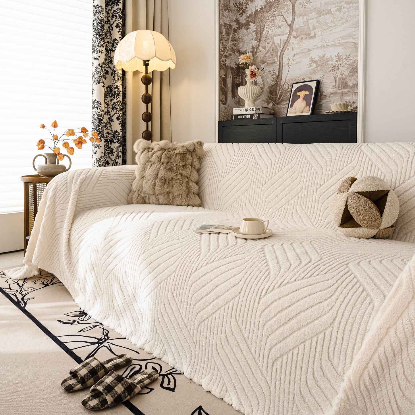 Plush Fleece Washable Sofa Throw Blanket, Soft & Cozy Furniture Protector for Couch