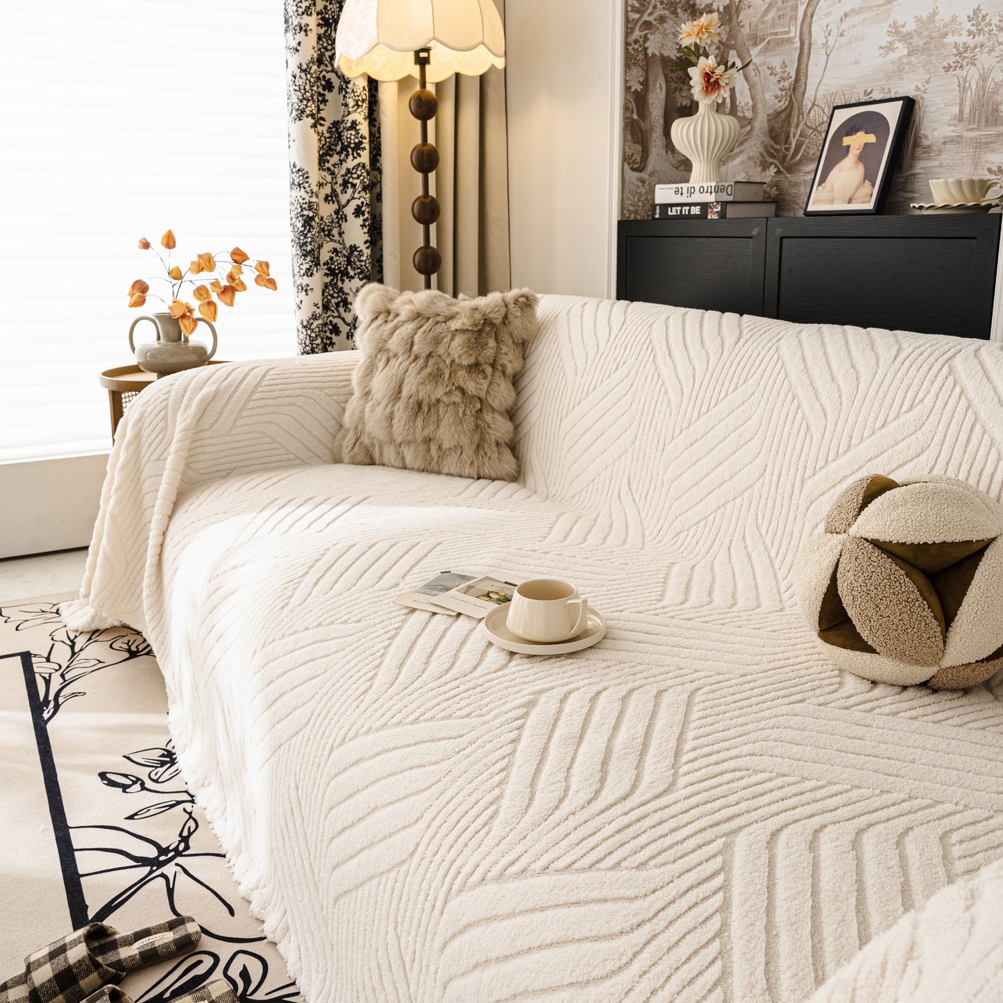 Plush Fleece Washable Sofa Throw Blanket, Soft & Cozy Furniture Protector for Couch