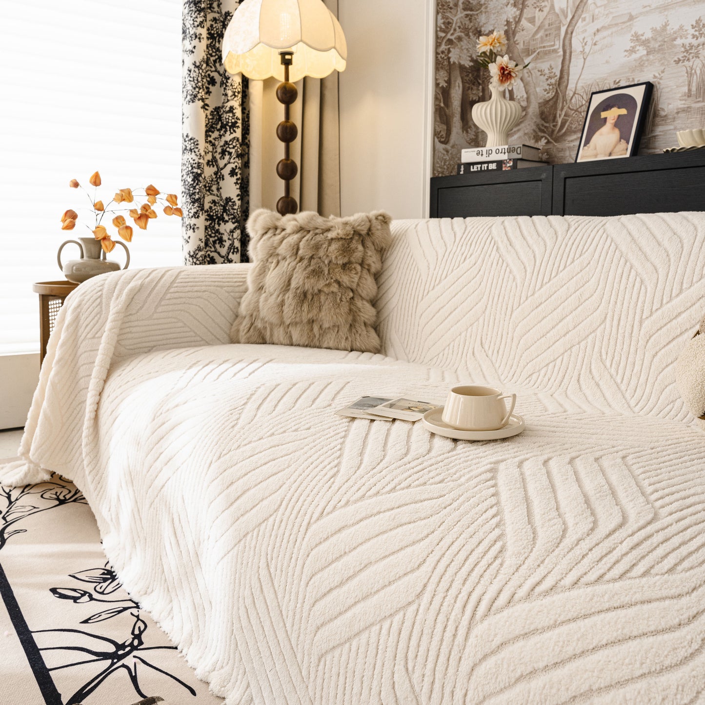 Plush Fleece Washable Sofa Throw Blanket, Soft & Cozy Furniture Protector for Couch