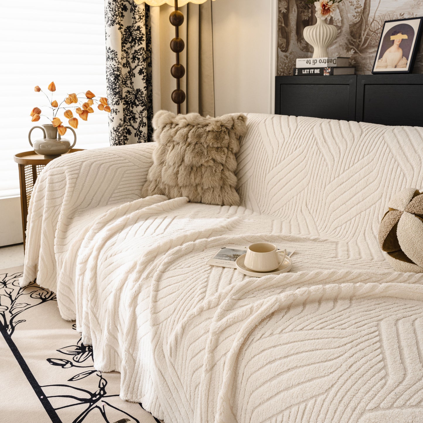 Plush Fleece Washable Sofa Throw Blanket, Soft & Cozy Furniture Protector for Couch