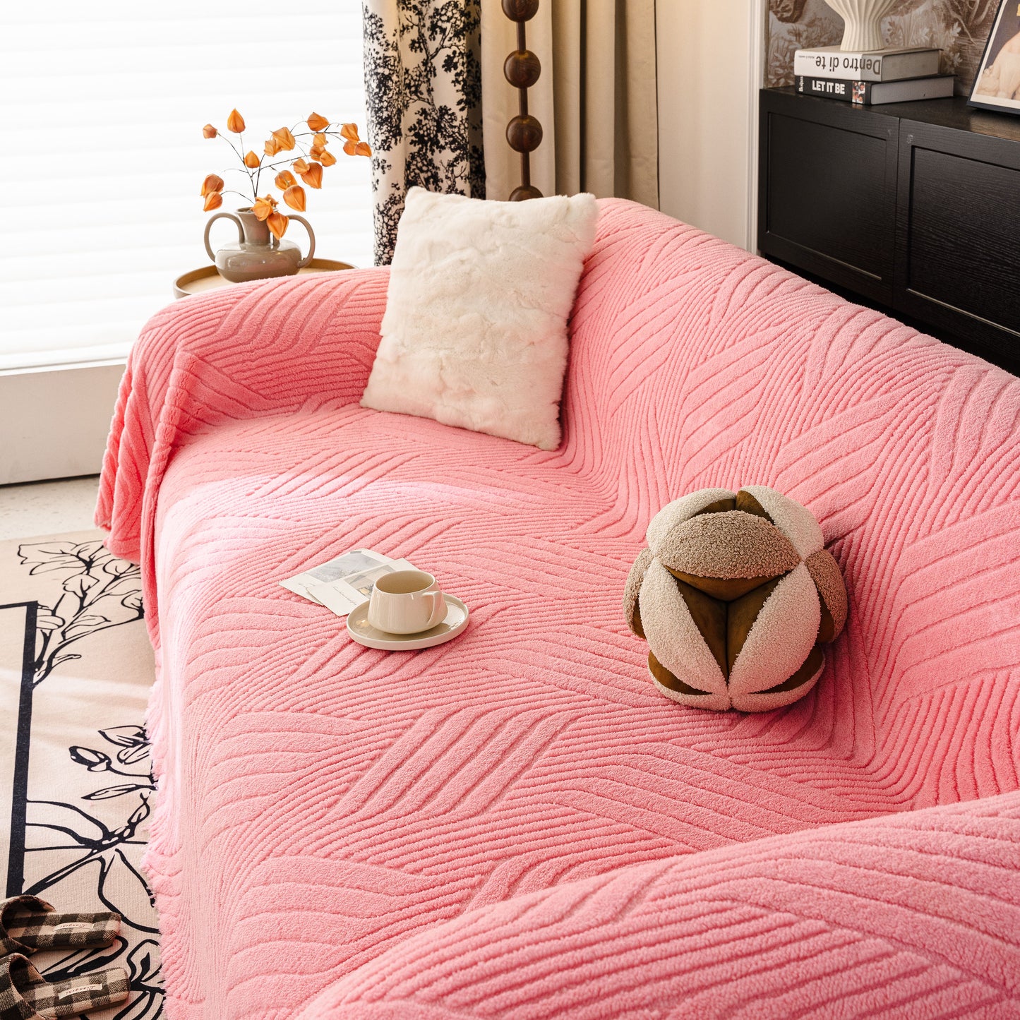 Plush Fleece Washable Sofa Throw Blanket, Soft & Cozy Furniture Protector for Couch