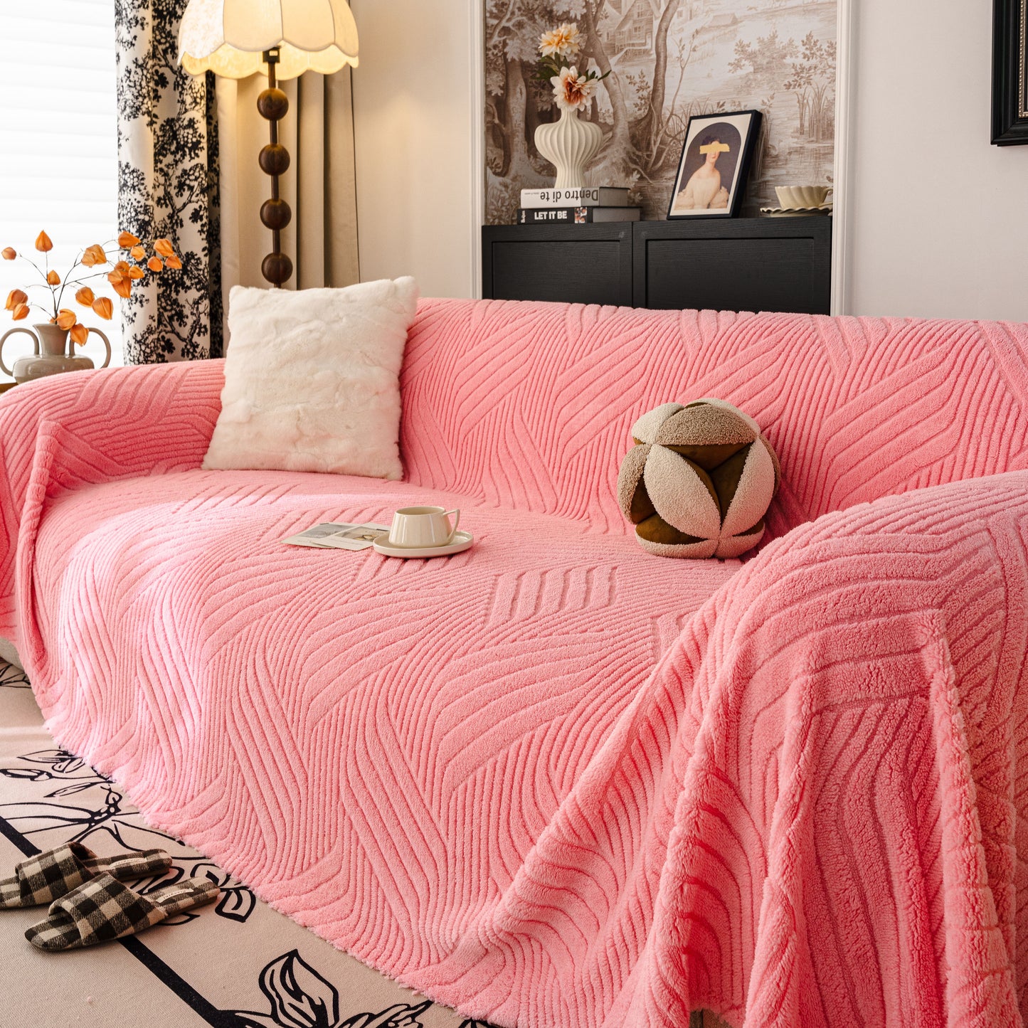 Plush Fleece Washable Sofa Throw Blanket, Soft & Cozy Furniture Protector for Couch