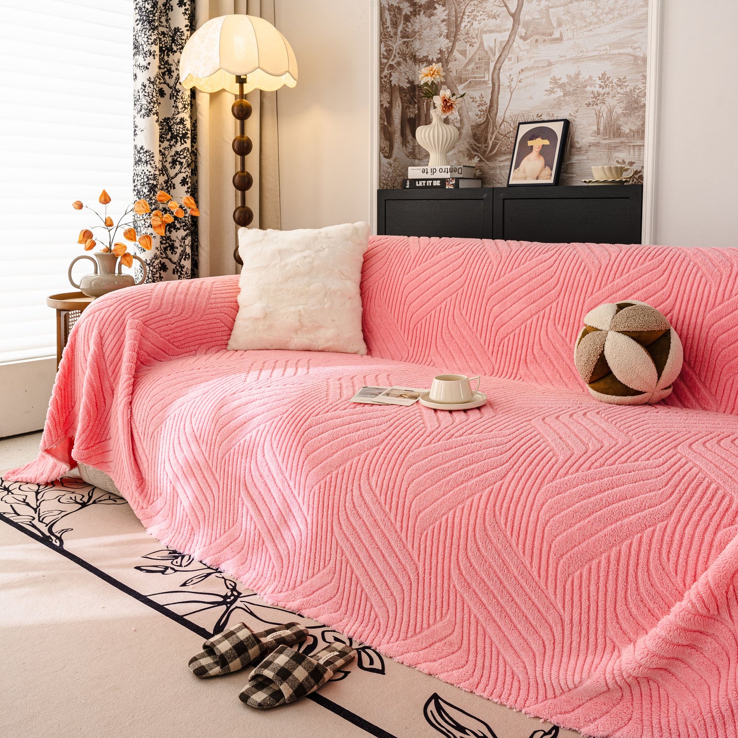 Plush Fleece Washable Sofa Throw Blanket, Soft & Cozy Furniture Protector for Couch