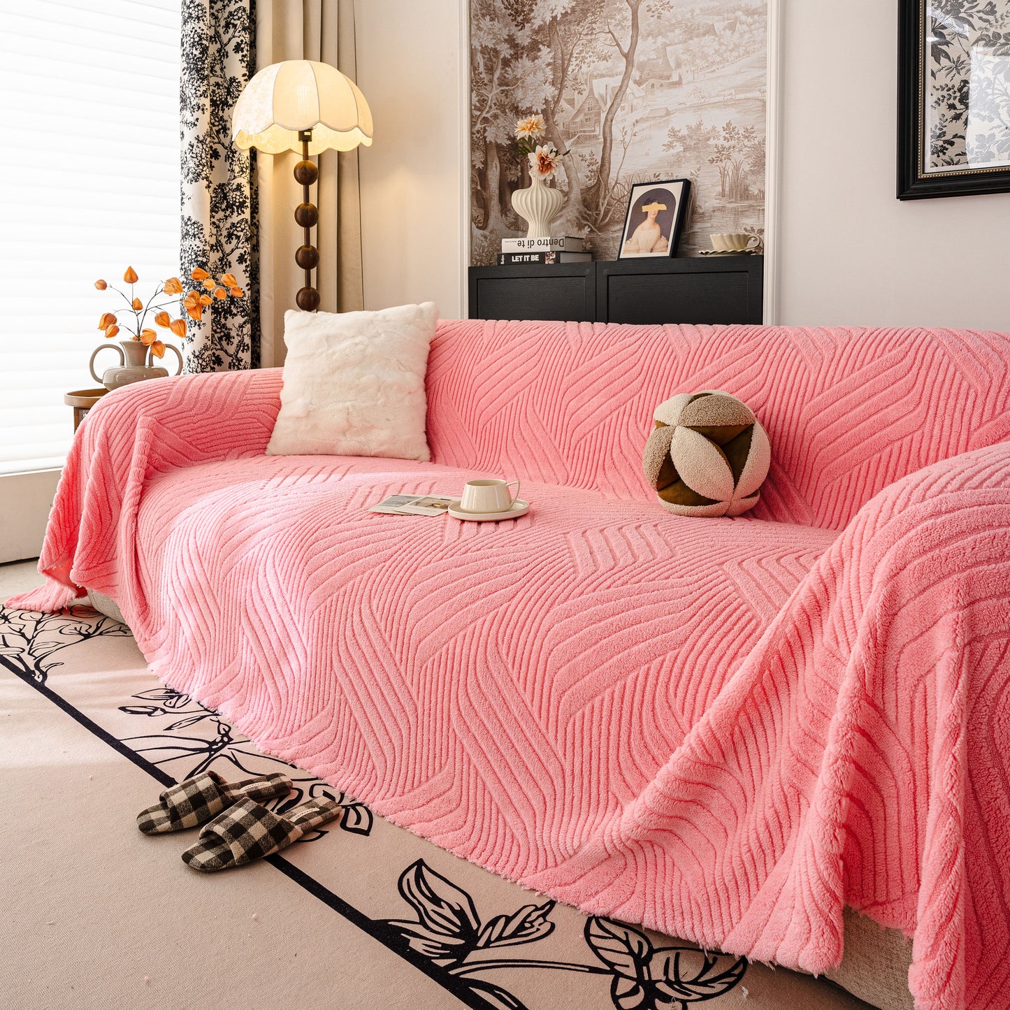 Plush Fleece Washable Sofa Throw Blanket, Soft & Cozy Furniture Protector for Couch