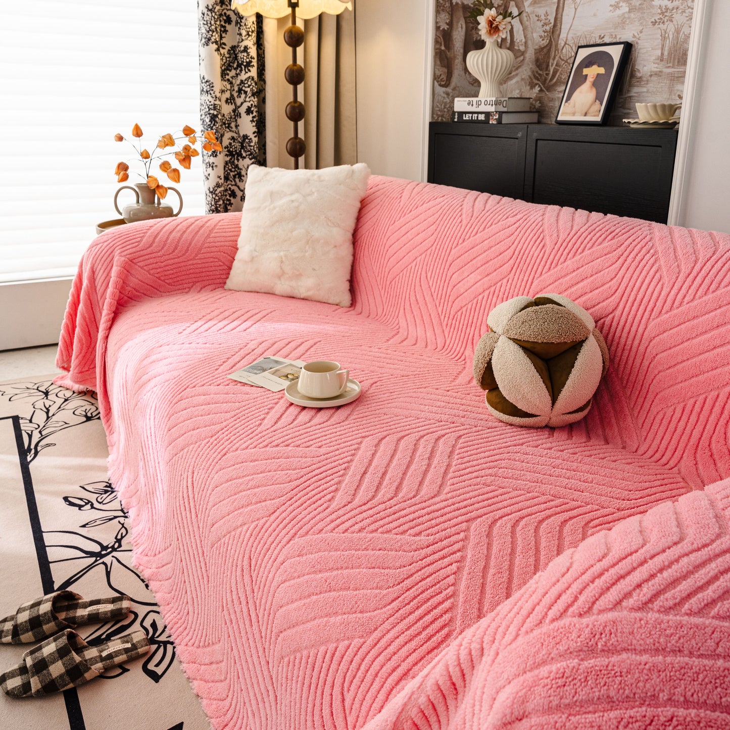 Plush Fleece Washable Sofa Throw Blanket, Soft & Cozy Furniture Protector for Couch