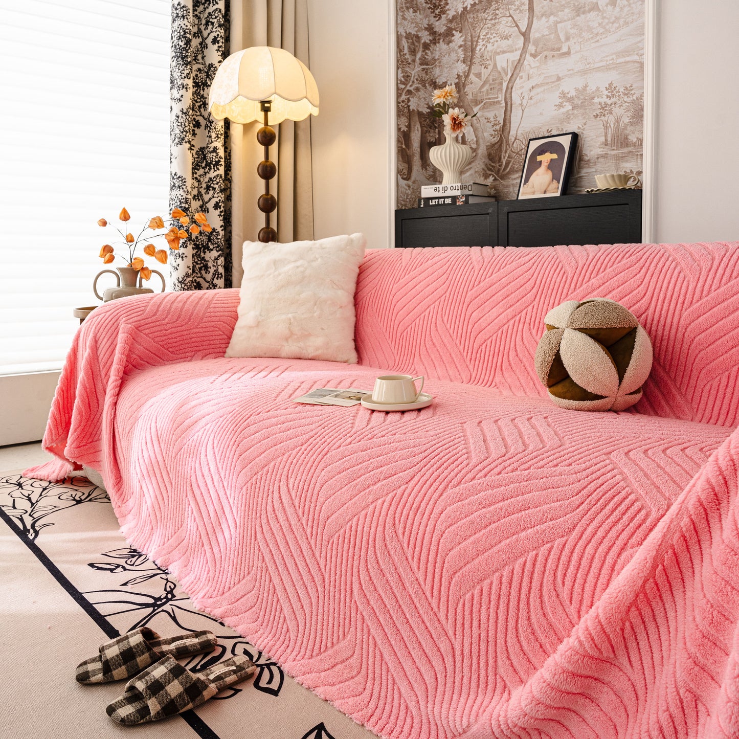 Plush Fleece Washable Sofa Throw Blanket, Soft & Cozy Furniture Protector for Couch