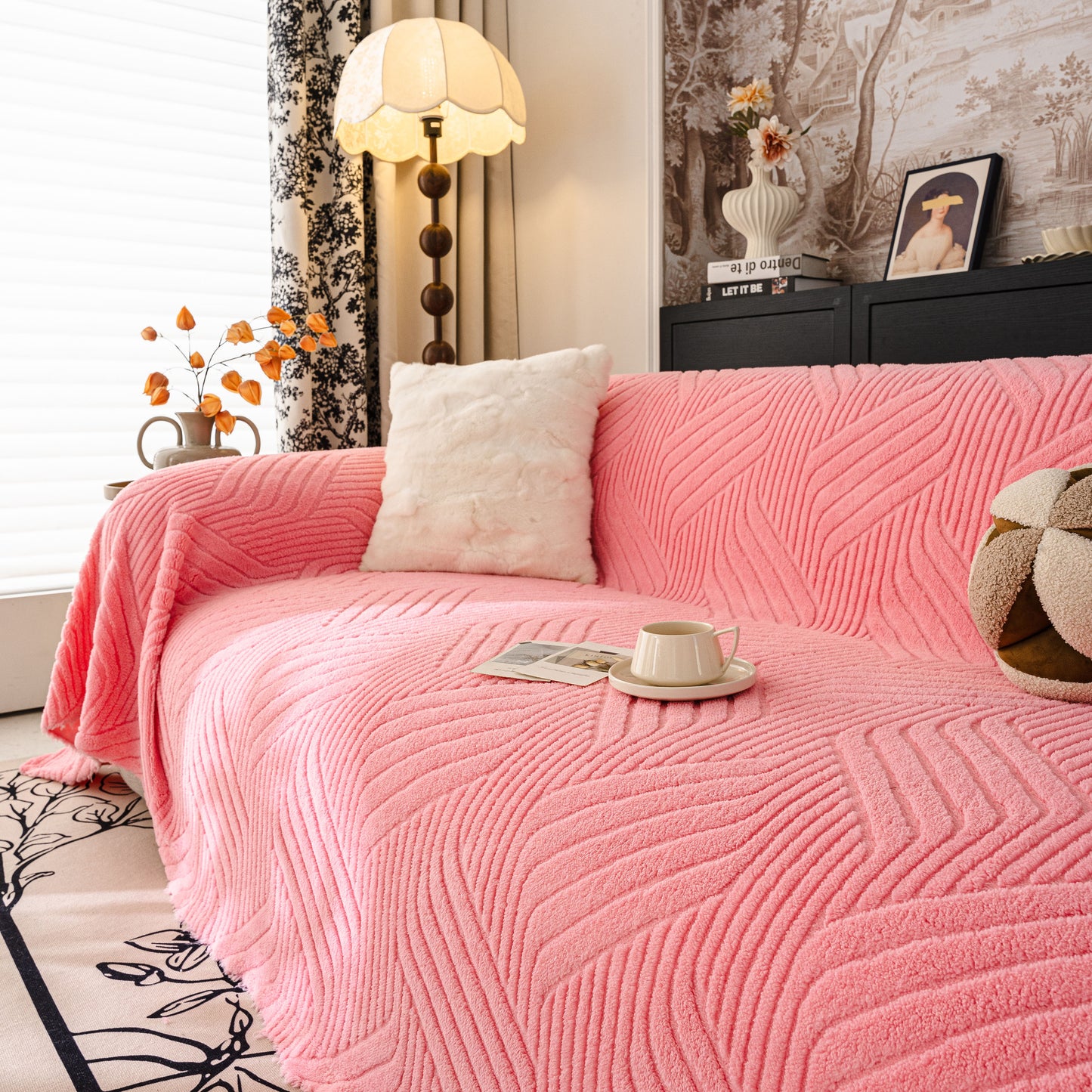 Plush Fleece Washable Sofa Throw Blanket, Soft & Cozy Furniture Protector for Couch