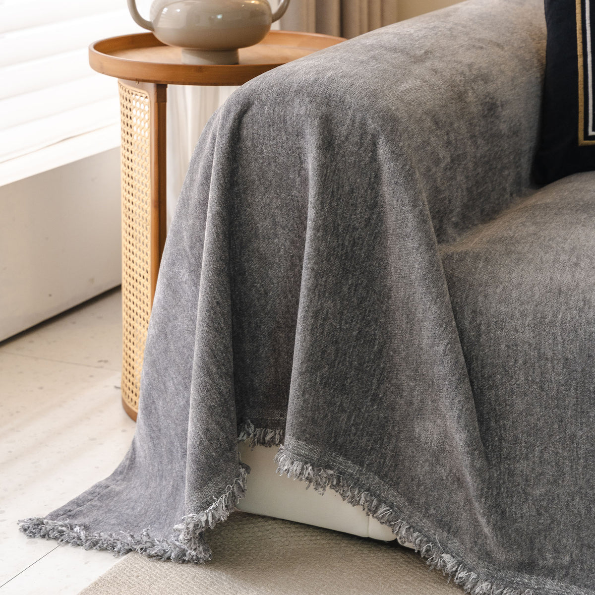 Solid Color Chenille Sofa Throw Cover, Soft Textured Sofa Cover for Sectional L Shape