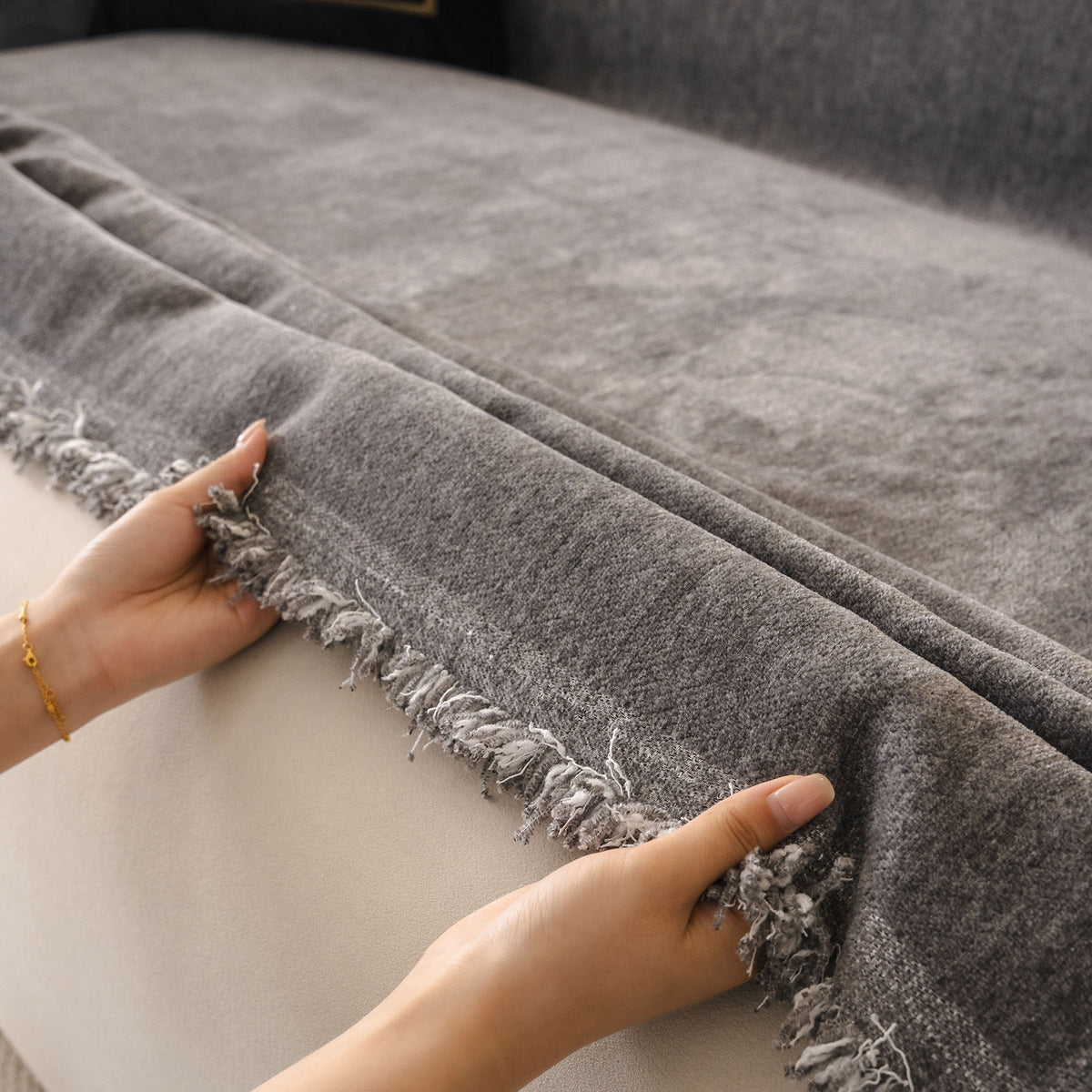 Solid Color Chenille Sofa Throw Cover, Soft Textured Sofa Cover for Sectional L Shape
