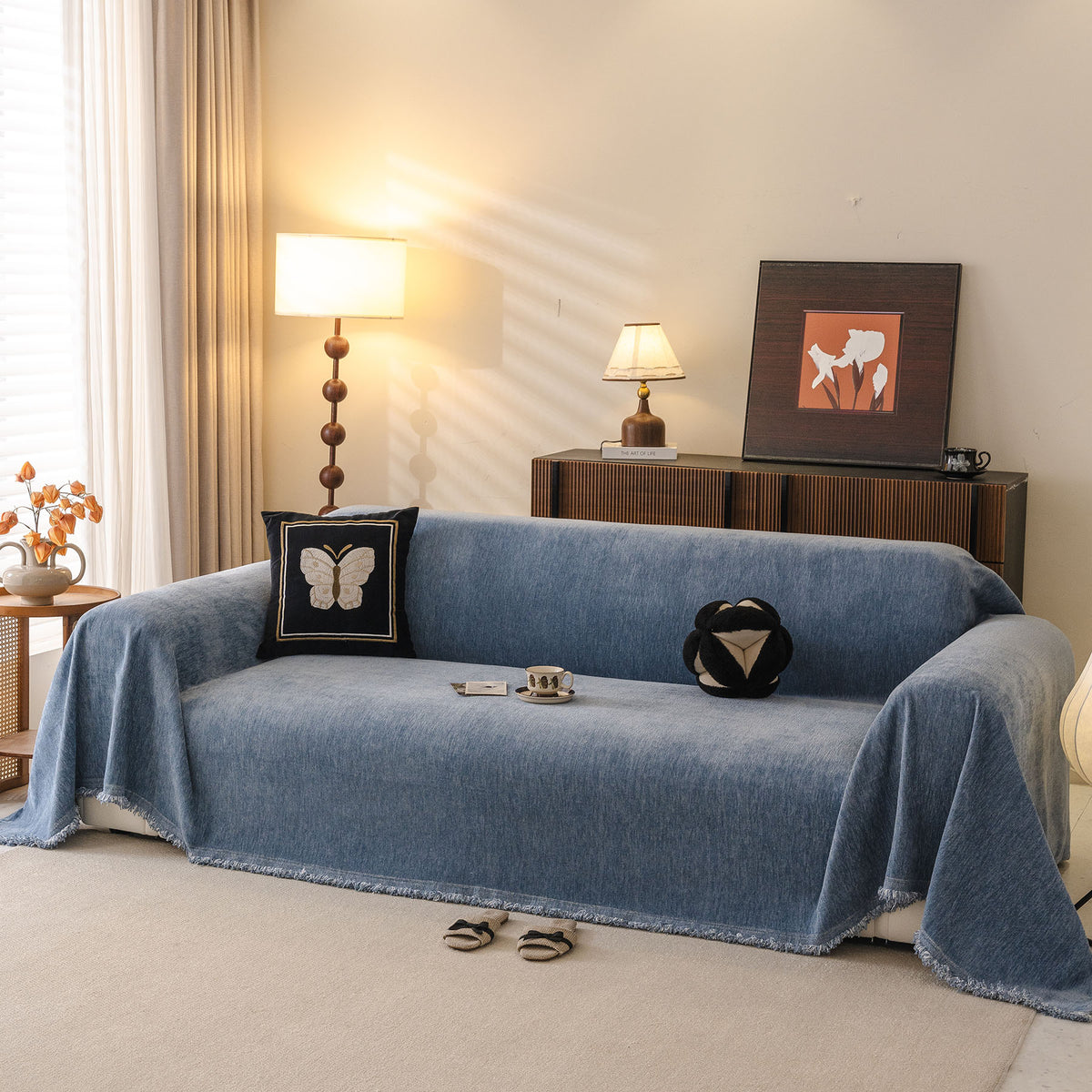 Solid Color Chenille Sofa Throw Cover, Soft Textured Sofa Cover for Sectional L Shape