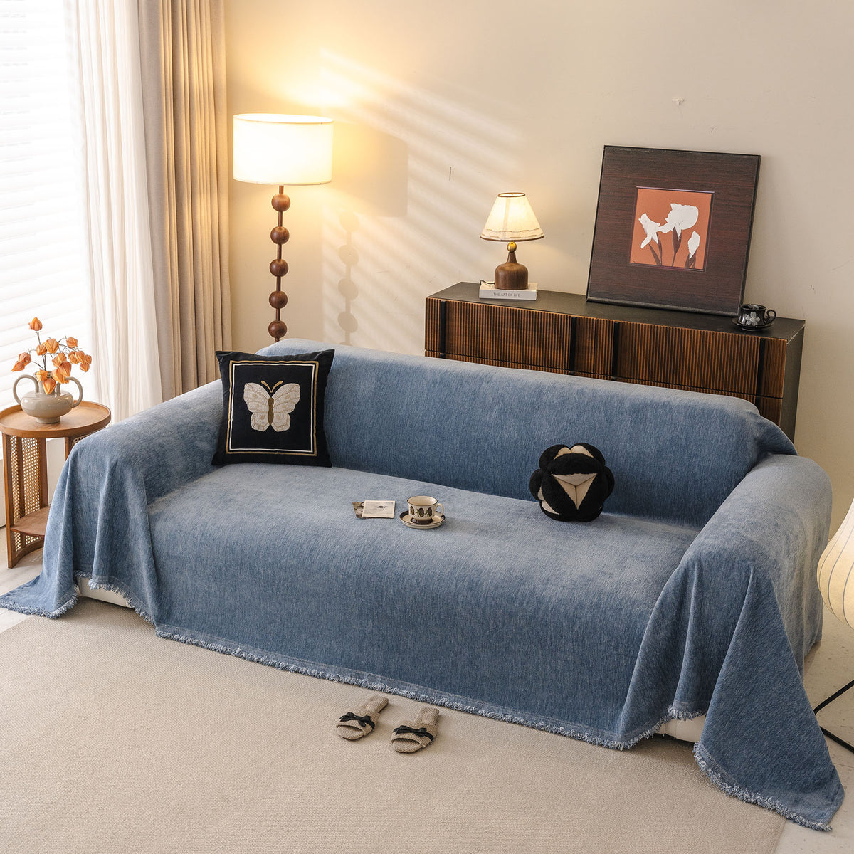 Solid Color Chenille Sofa Throw Cover, Soft Textured Sofa Cover for Sectional L Shape