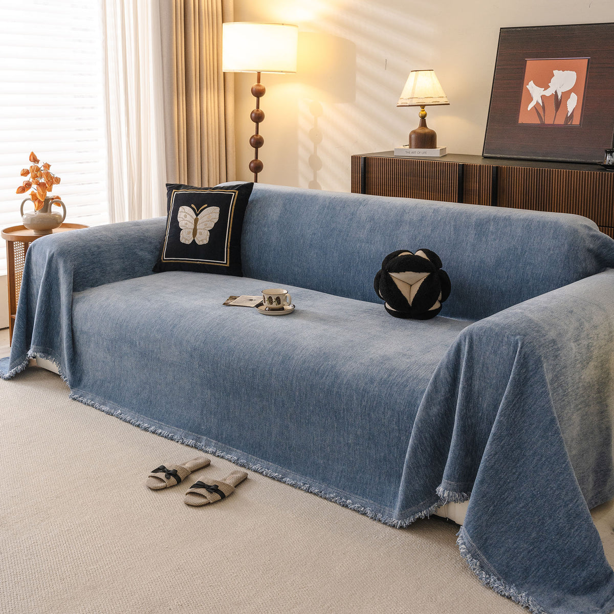 Solid Color Chenille Sofa Throw Cover, Soft Textured Sofa Cover for Sectional L Shape