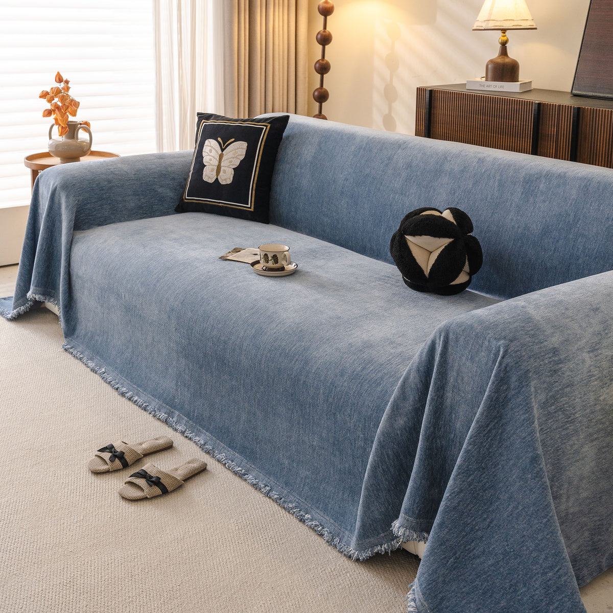 Solid Color Chenille Sofa Throw Cover, Soft Textured Sofa Cover for Sectional L Shape