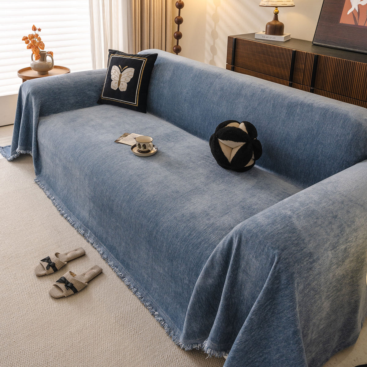 Solid Color Chenille Sofa Throw Cover, Soft Textured Sofa Cover for Sectional L Shape