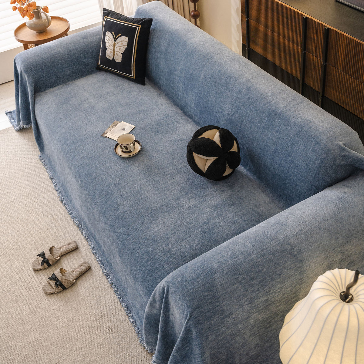 Solid Color Chenille Sofa Throw Cover, Soft Textured Sofa Cover for Sectional L Shape