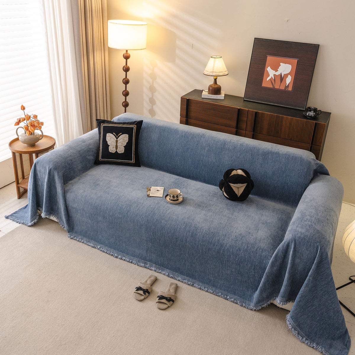 Solid Color Chenille Sofa Throw Cover, Soft Textured Sofa Cover for Sectional L Shape