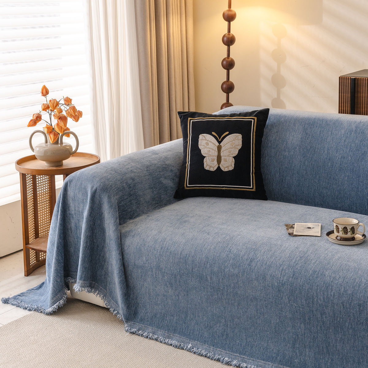 Solid Color Chenille Sofa Throw Cover, Soft Textured Sofa Cover for Sectional L Shape