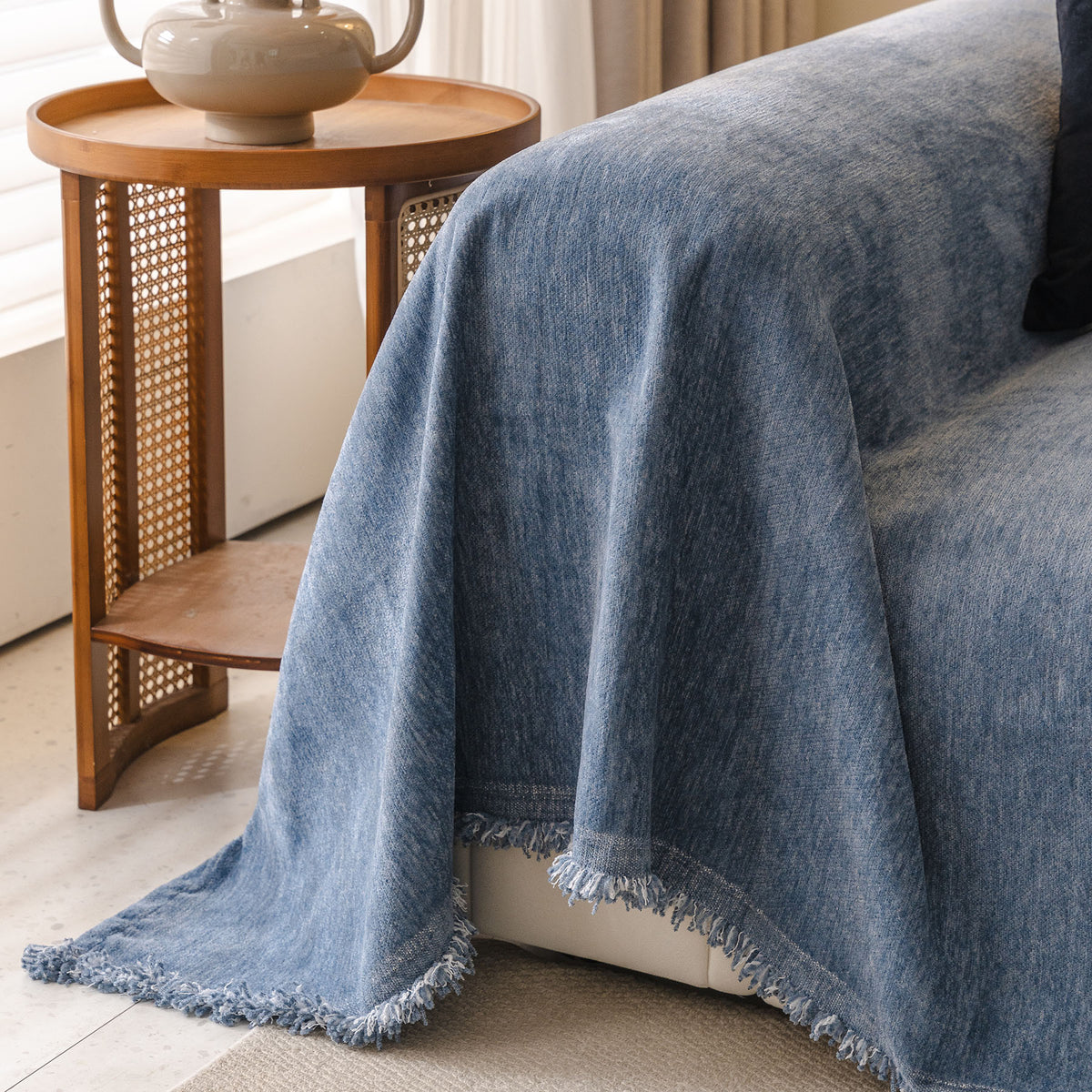 Solid Color Chenille Sofa Throw Cover, Soft Textured Sofa Cover for Sectional L Shape