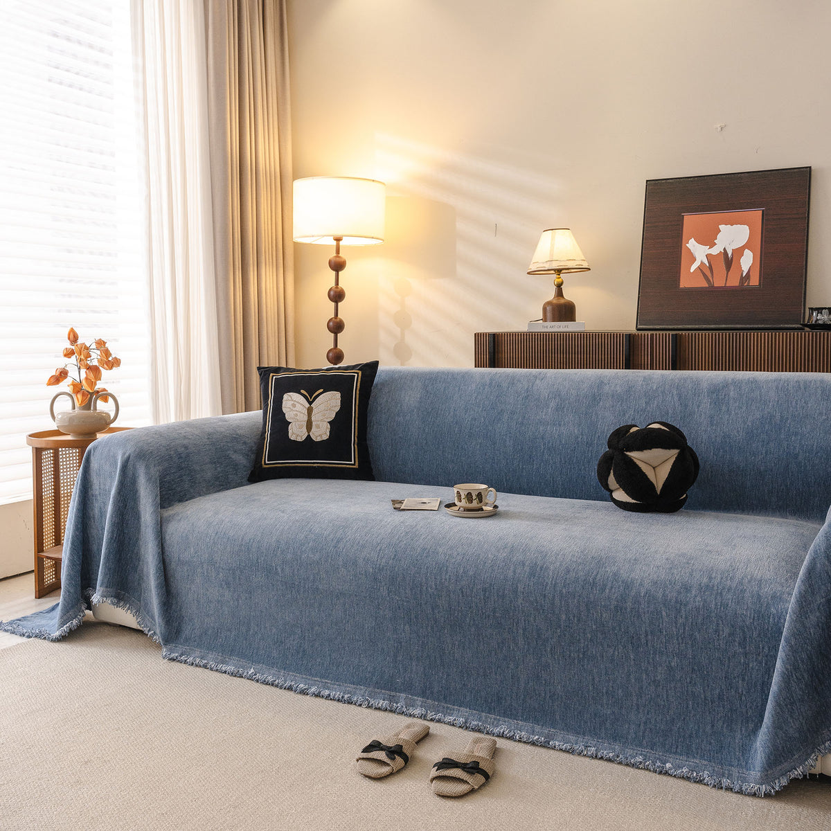 Solid Color Chenille Sofa Throw Cover, Soft Textured Sofa Cover for Sectional L Shape