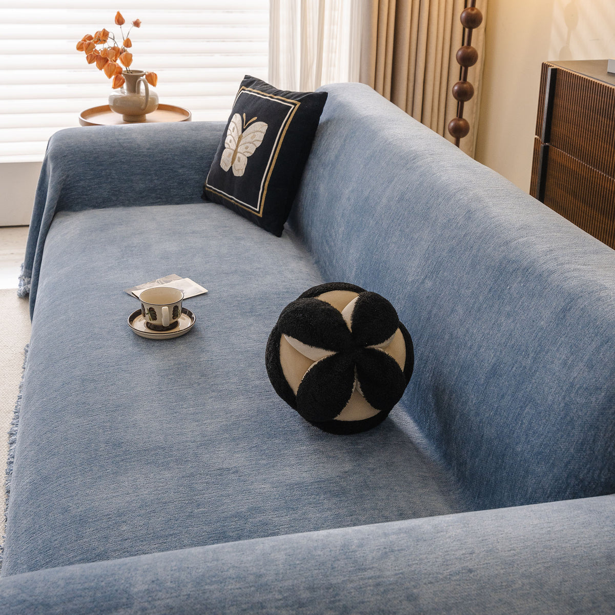 Solid Color Chenille Sofa Throw Cover, Soft Textured Sofa Cover for Sectional L Shape