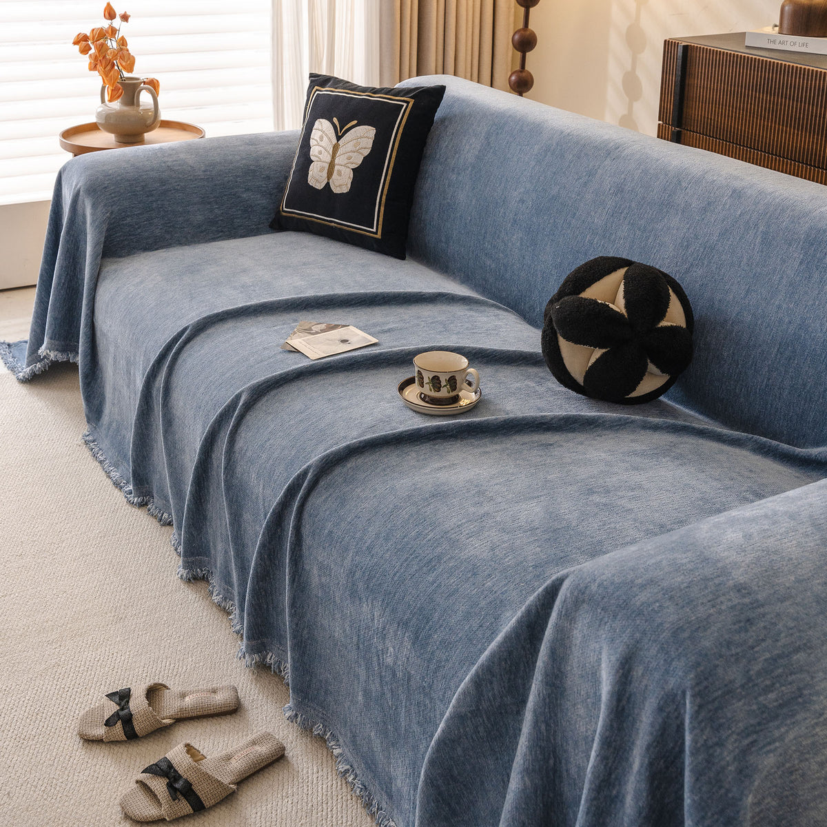 Solid Color Chenille Sofa Throw Cover, Soft Textured Sofa Cover for Sectional L Shape