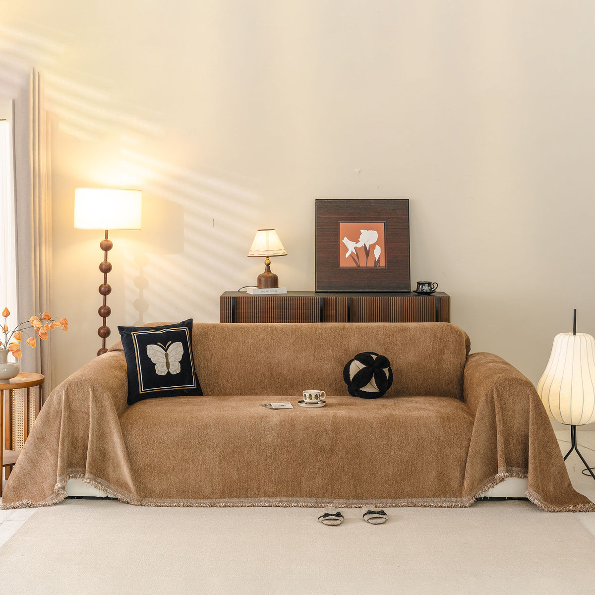 Solid Color Chenille Sofa Throw Cover, Soft Textured Sofa Cover for Sectional L Shape