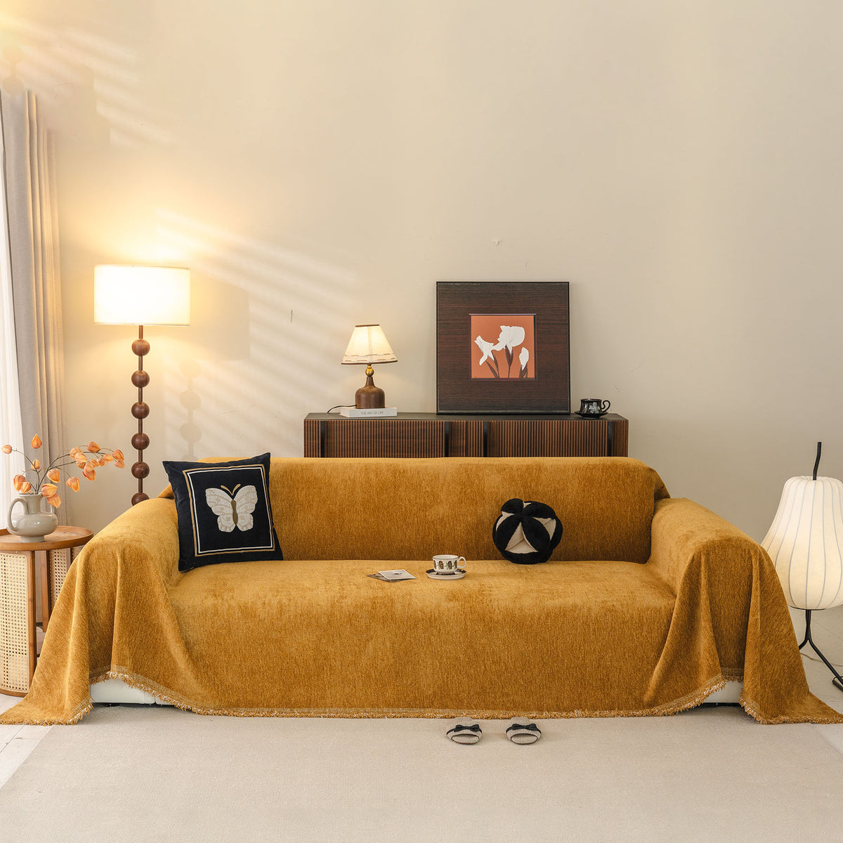 Solid Color Chenille Sofa Throw Cover, Soft Textured Sofa Cover for Sectional L Shape