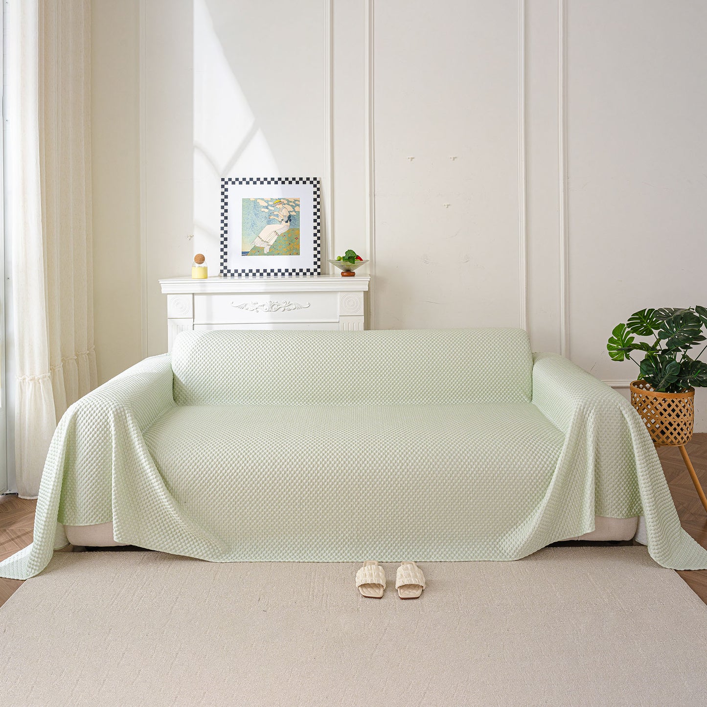 3D Bubble Textured Furniture Protector Throw Cover, Cooling Soft Woven Couch Cover