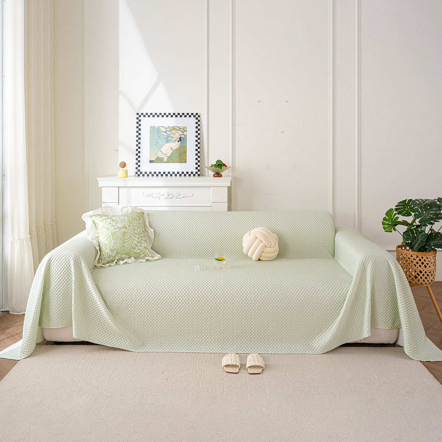 3D Bubble Textured Furniture Protector Throw Cover, Cooling Soft Woven Couch Cover