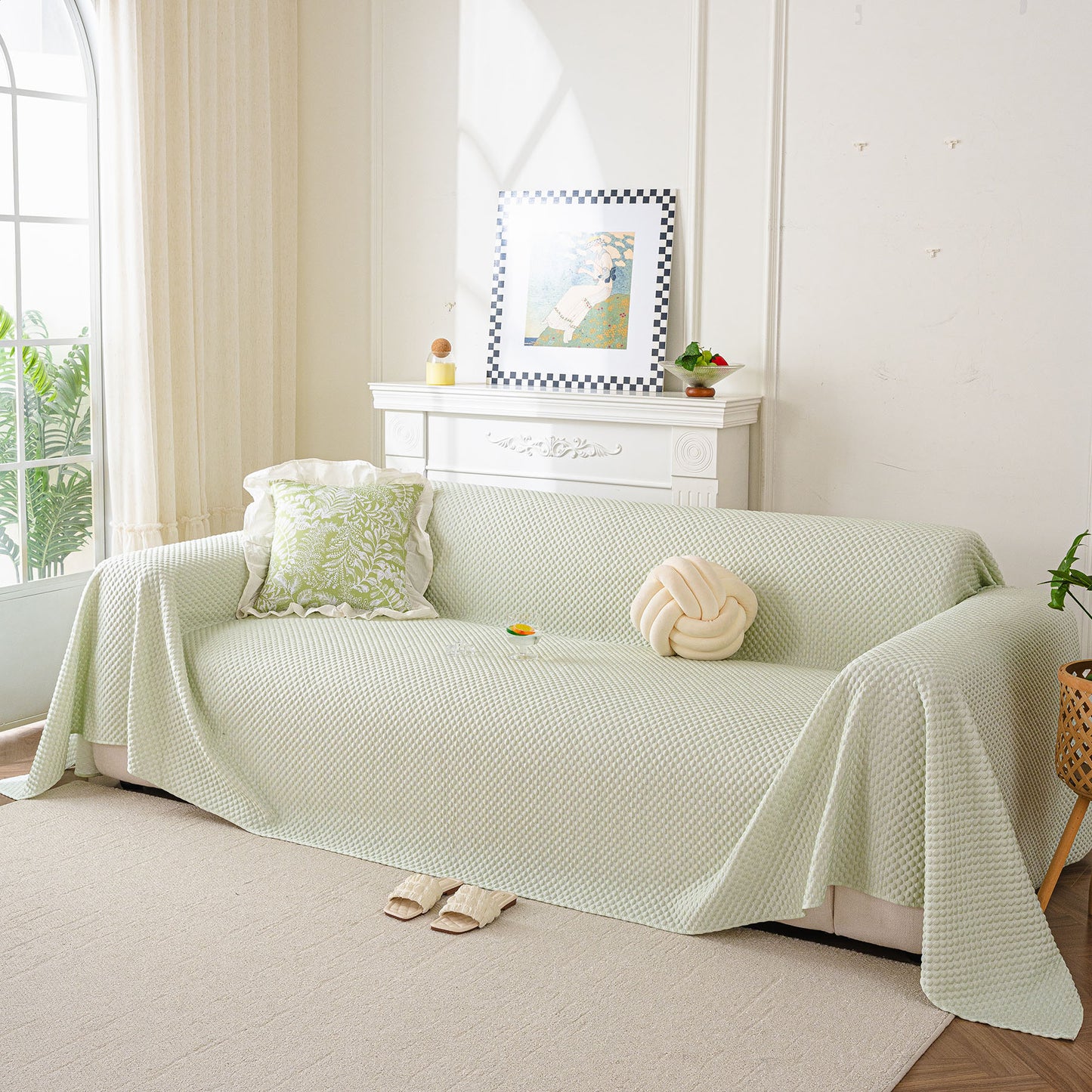 3D Bubble Textured Furniture Protector Throw Cover, Cooling Soft Woven Couch Cover