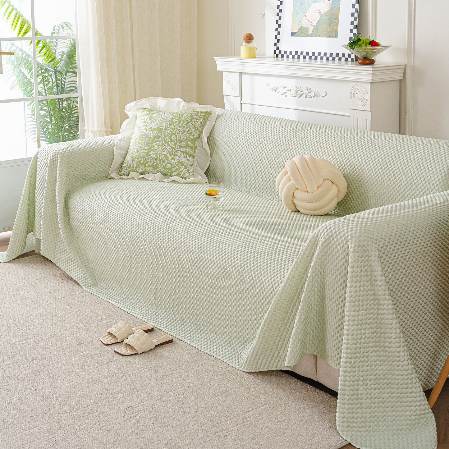 3D Bubble Textured Furniture Protector Throw Cover, Cooling Soft Woven Couch Cover