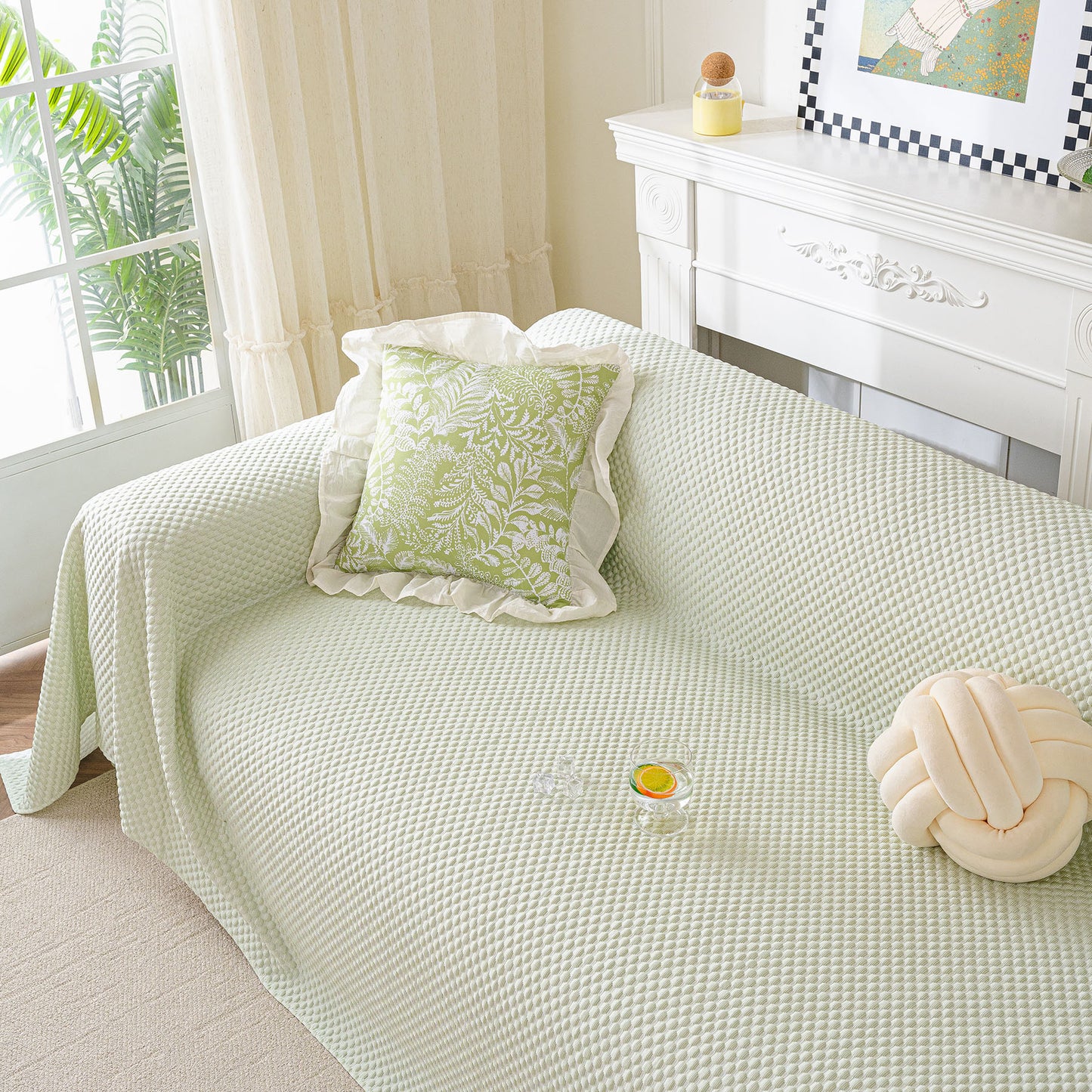 3D Bubble Textured Furniture Protector Throw Cover, Cooling Soft Woven Couch Cover