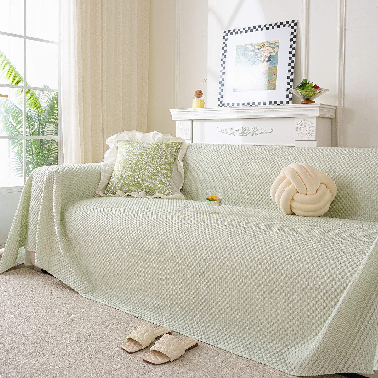 3D Bubble Textured Furniture Protector Throw Cover, Cooling Soft Woven Couch Cover