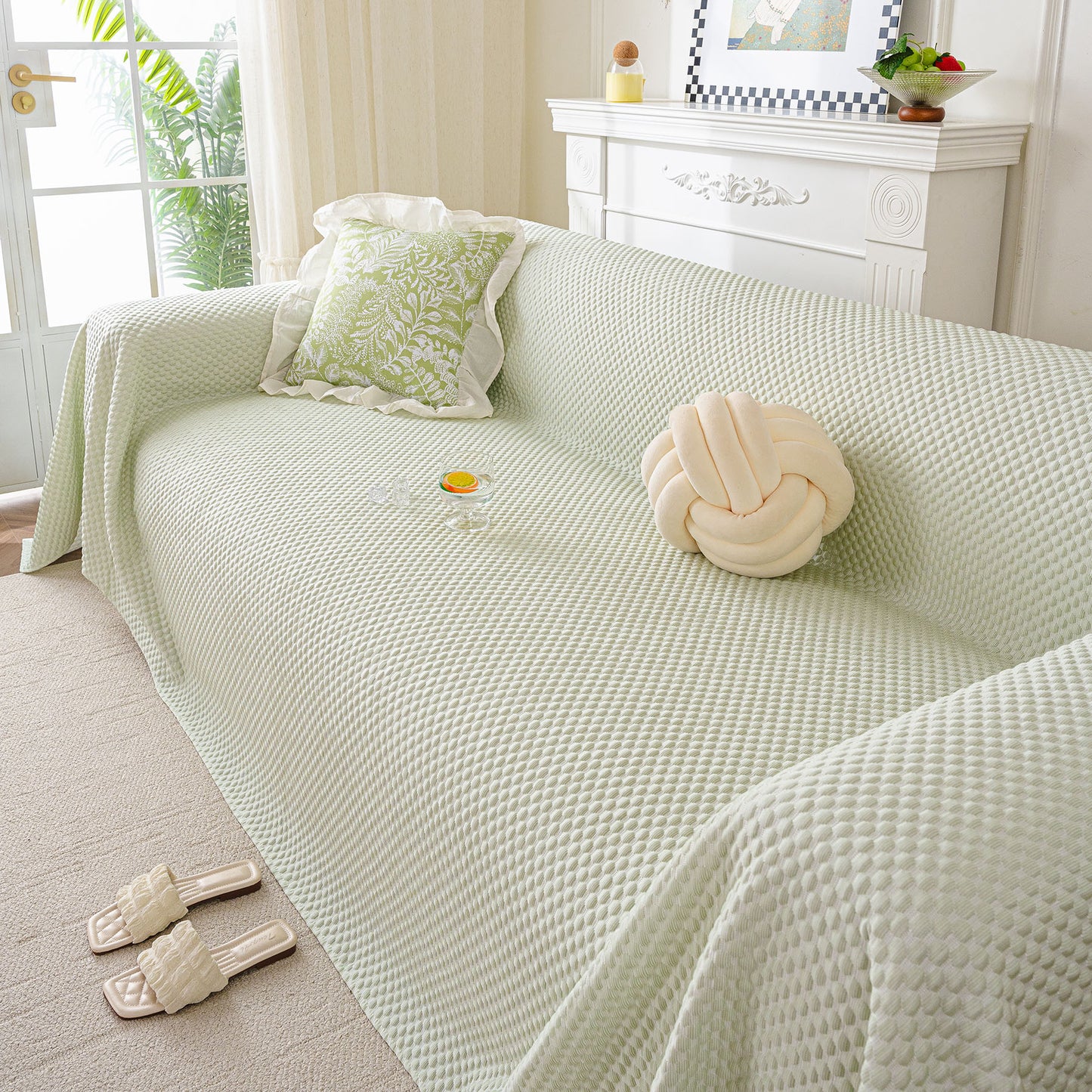 3D Bubble Textured Furniture Protector Throw Cover, Cooling Soft Woven Couch Cover