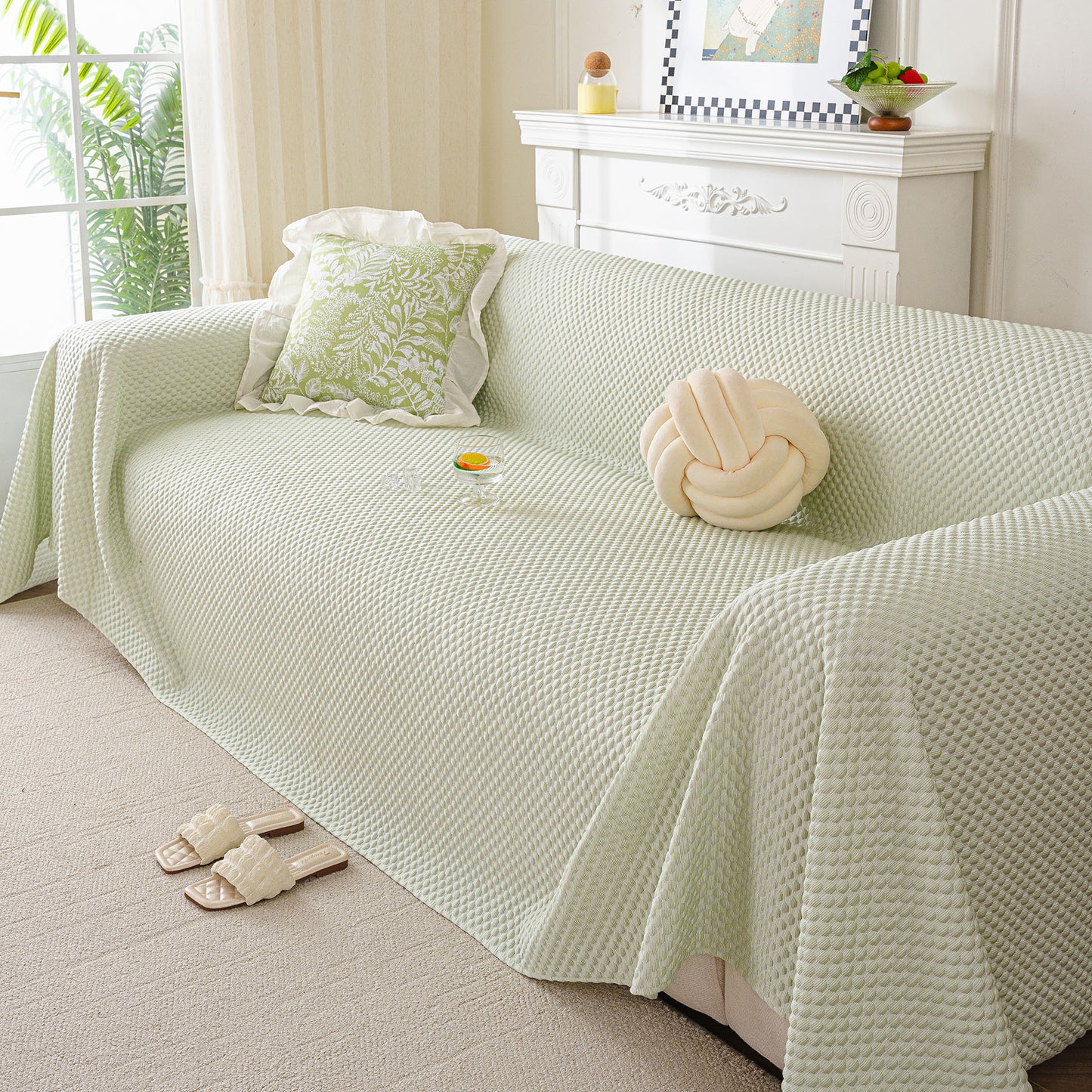 3D Bubble Textured Furniture Protector Throw Cover, Cooling Soft Woven Couch Cover