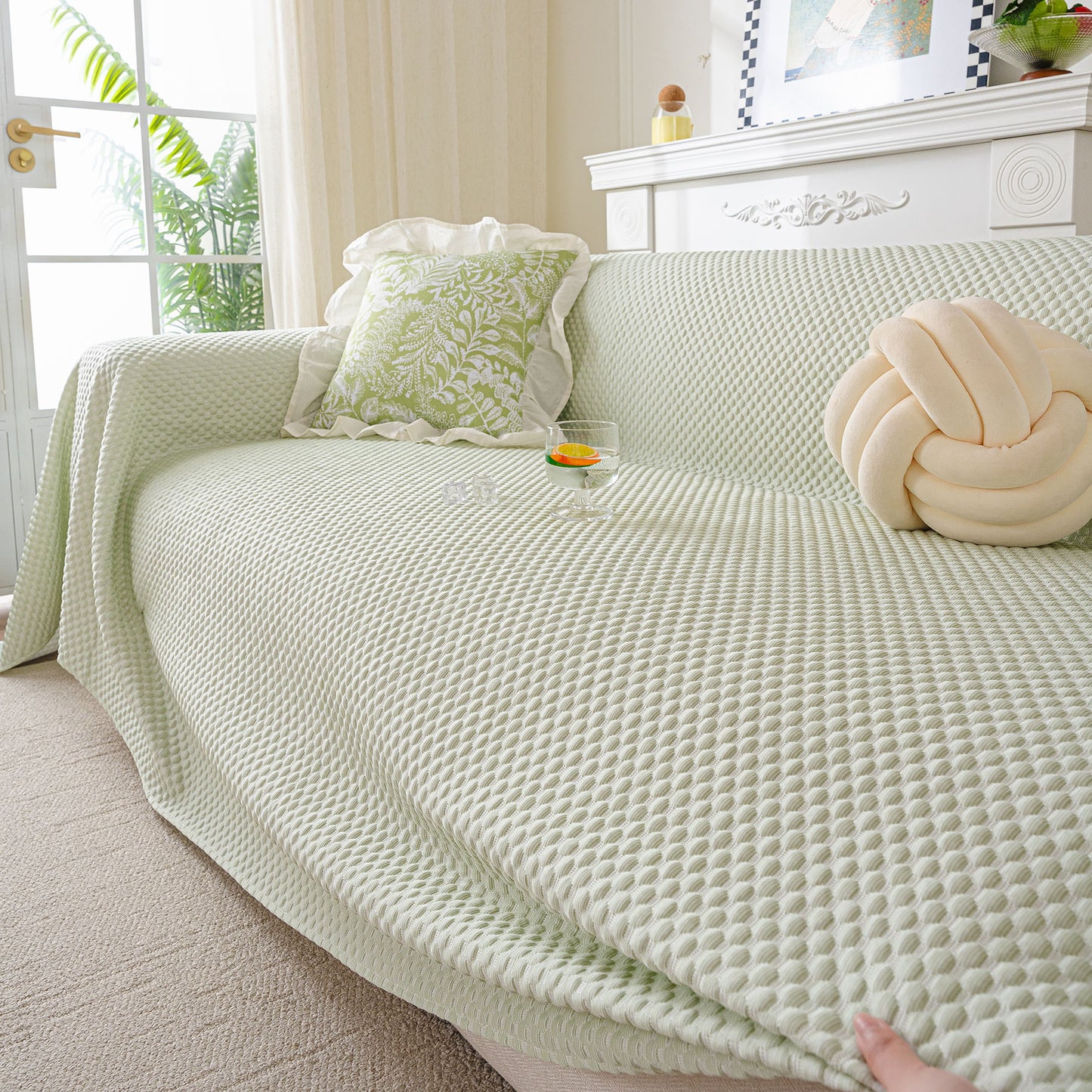3D Bubble Textured Furniture Protector Throw Cover, Cooling Soft Woven Couch Cover