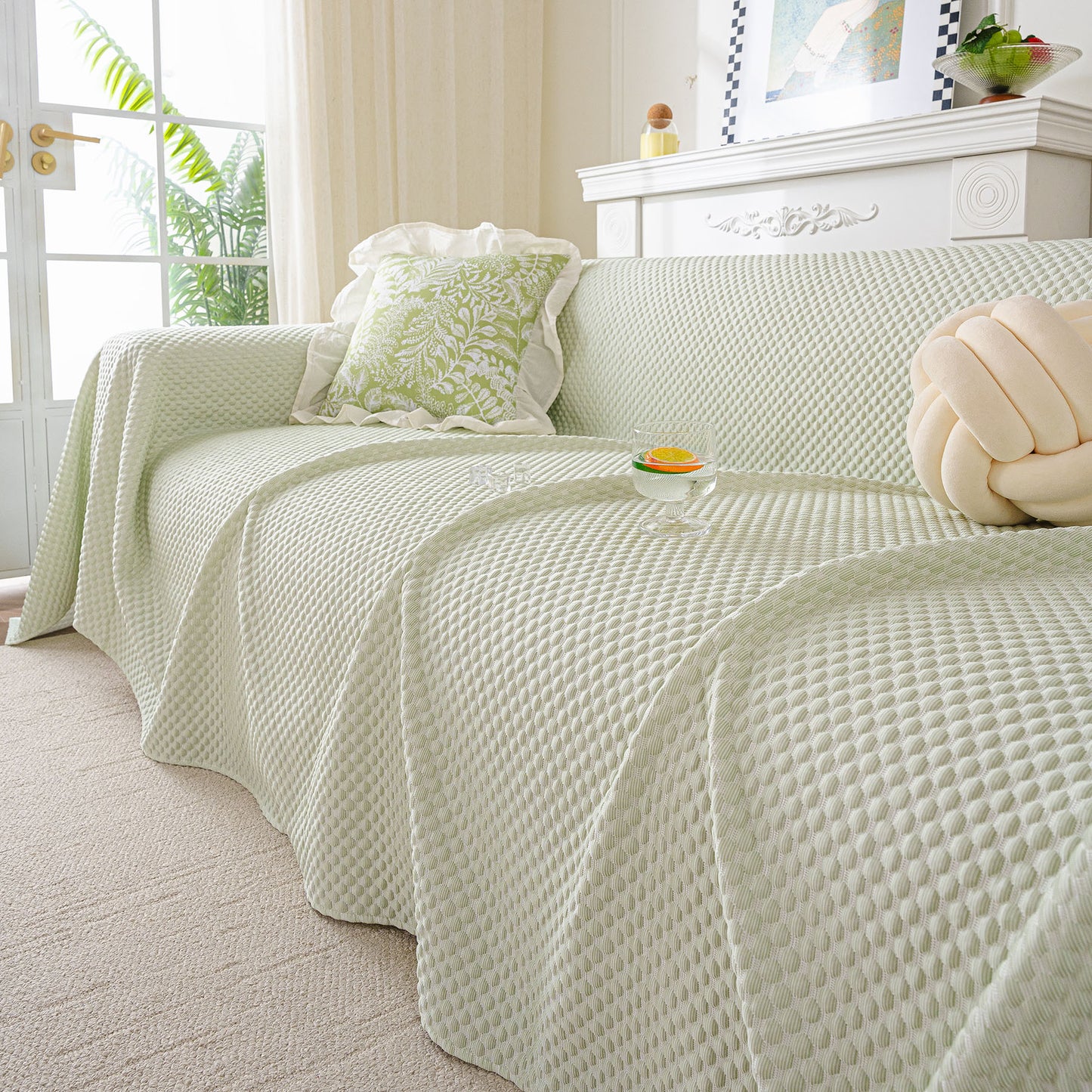 3D Bubble Textured Furniture Protector Throw Cover, Cooling Soft Woven Couch Cover