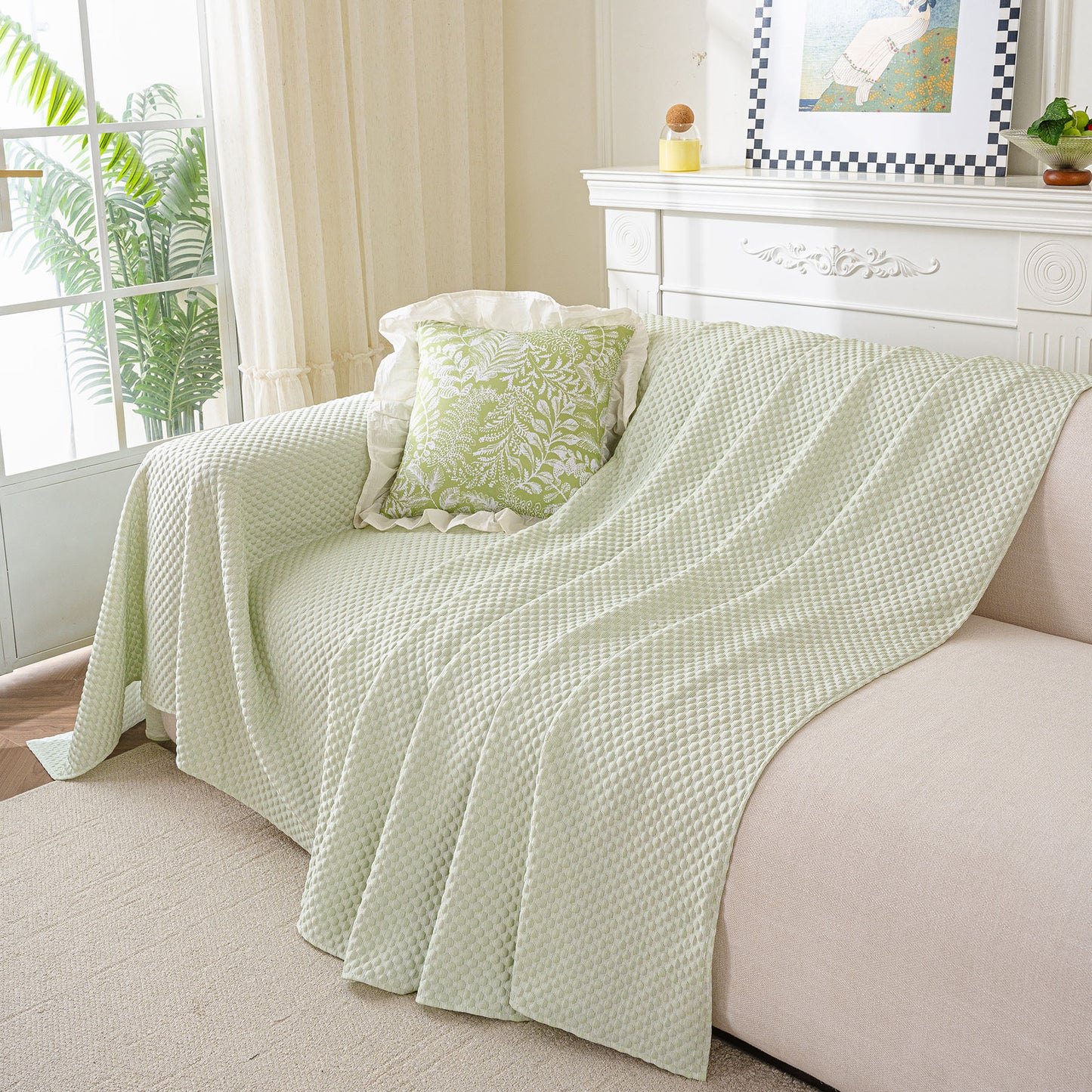 3D Bubble Textured Furniture Protector Throw Cover, Cooling Soft Woven Couch Cover