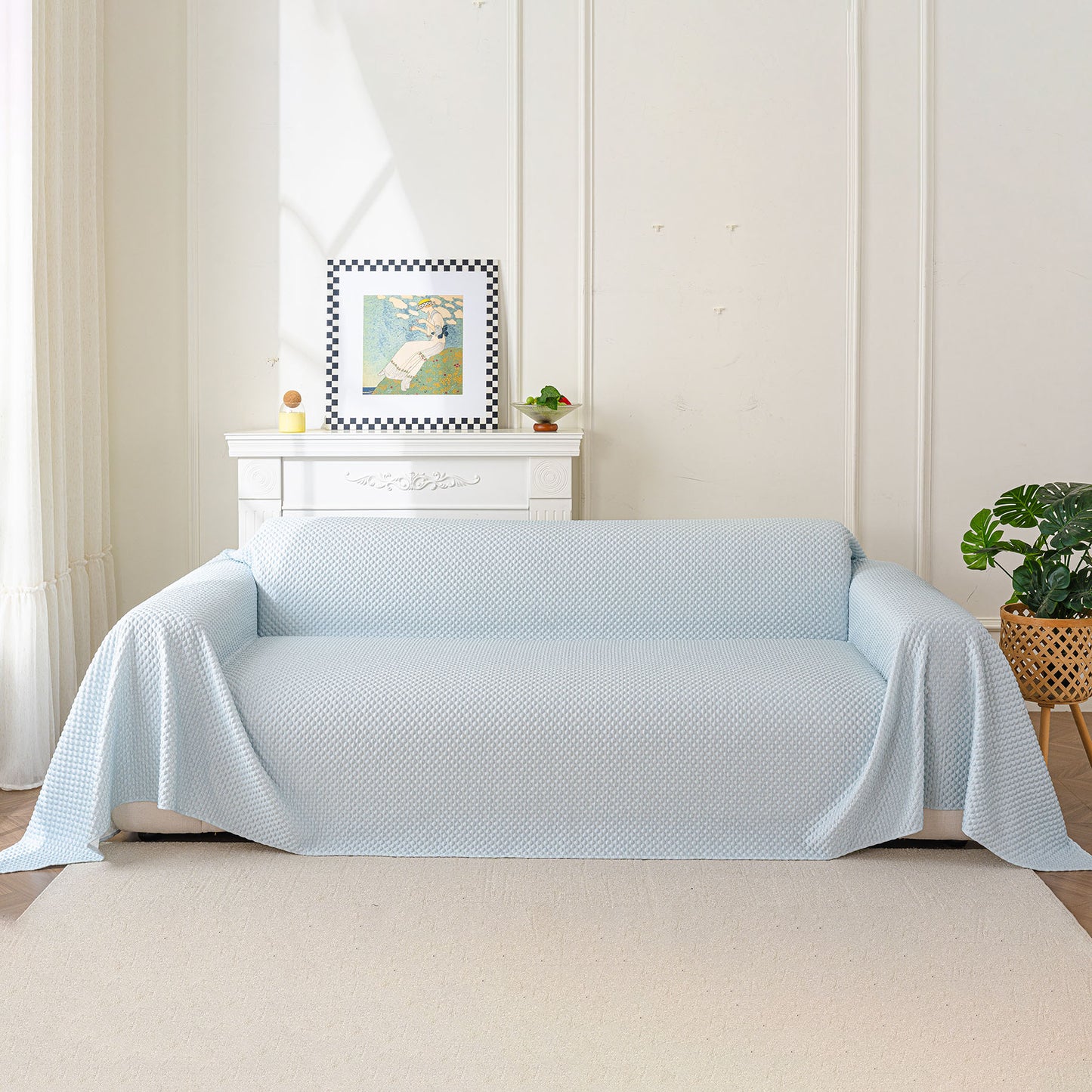 3D Bubble Textured Furniture Protector Throw Cover, Cooling Soft Woven Couch Cover