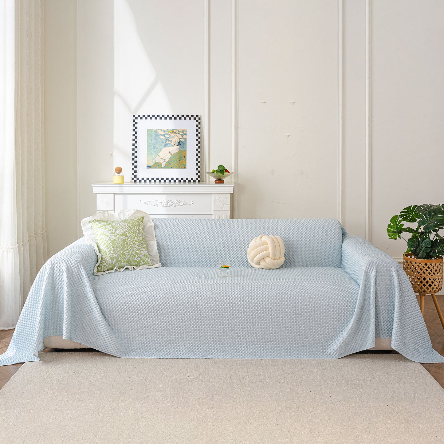 3D Bubble Textured Furniture Protector Throw Cover, Cooling Soft Woven Couch Cover