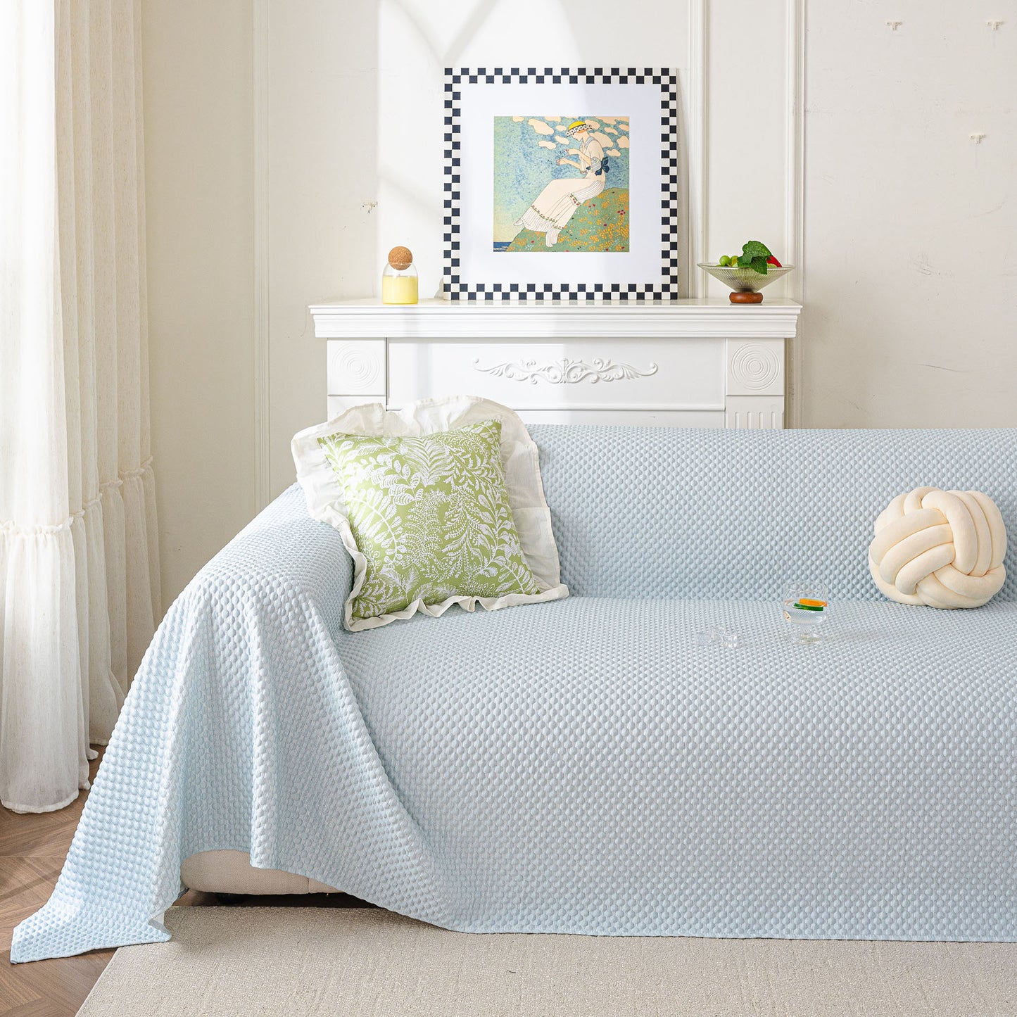 3D Bubble Textured Furniture Protector Throw Cover, Cooling Soft Woven Couch Cover