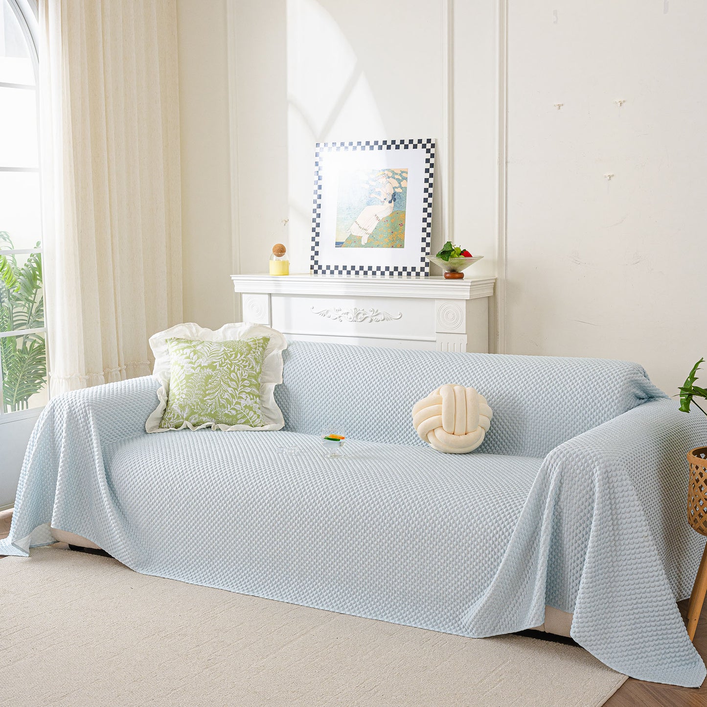 3D Bubble Textured Furniture Protector Throw Cover, Cooling Soft Woven Couch Cover